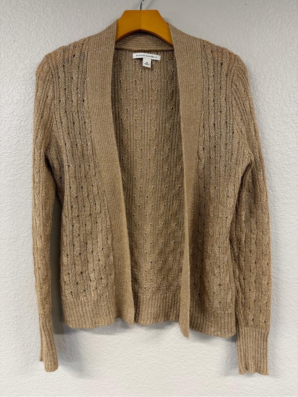 Banana Republic Tan with Metallic Gold Finish & Open-Front Cable Cardigan